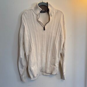 Oscar de la Renta Ivory Zip-Up Sweater XL Cotton